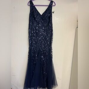 Ever Pretty Navy Sequin Leaf Maxi Gown
